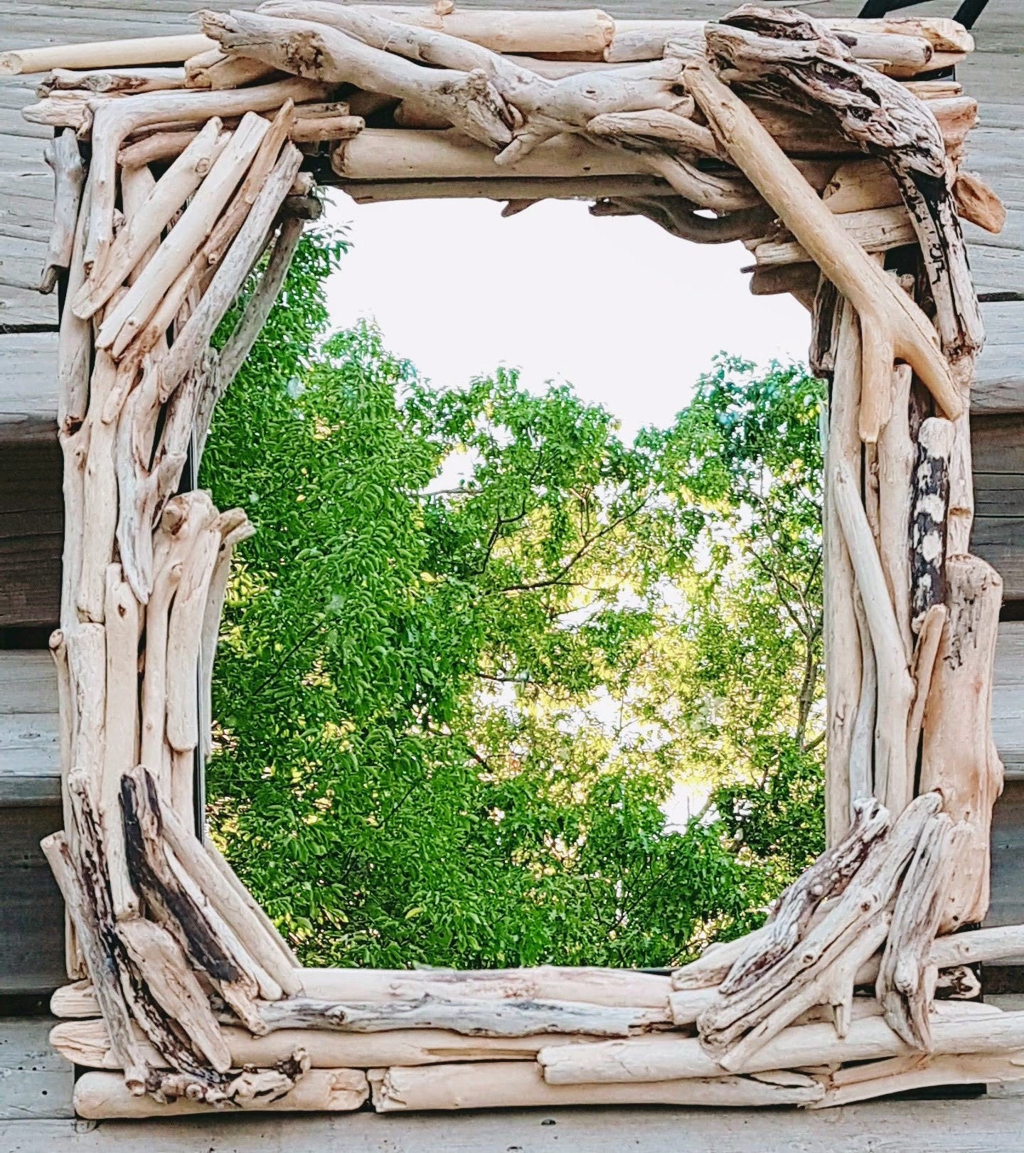 Miroir en bois flotté carré - paprykacapique