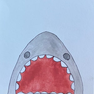 Shark Hand-Painted Original Watercolor Illustration, Small Wall Decor, Minimalist, Chicken Lover Gift, Fun, Dainty, Roster