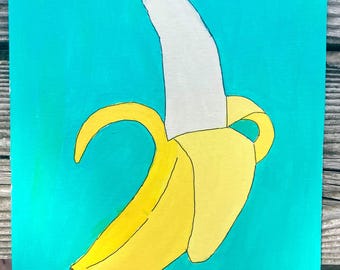 Pop art banana, blue, yellow, simple, fun acrylic on paper