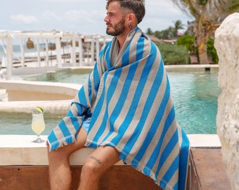 Personalized Turkish Beach Towel, Striped Organic Cotton, Quick Dry (40x70)
