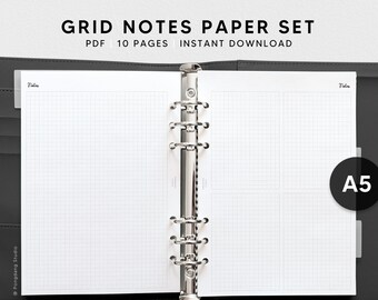 Grid Notes Paper Set | A5 Printable Planner Inserts | Simple Graph Notes Template | Idea Study Notes, Journal Pages PDF | Instant Download