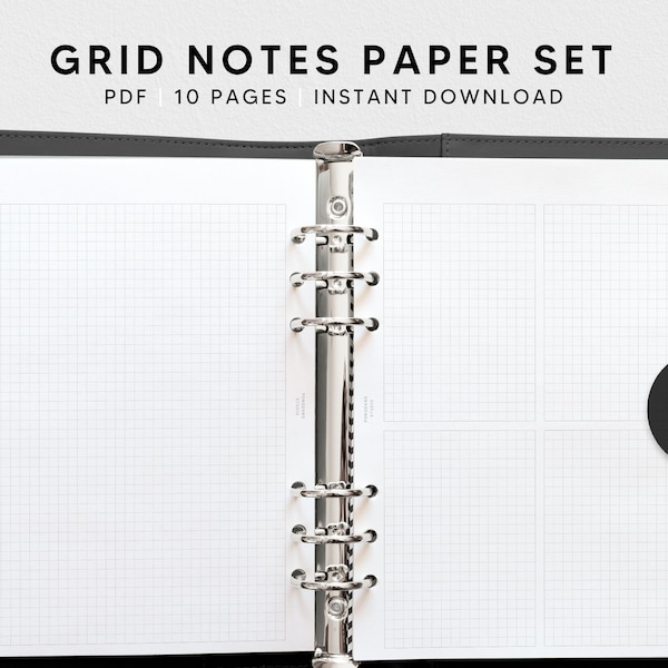 Grid Notes Paper Set | A5 Printable Planner Inserts | Simple Graph Notes Template | Idea Study Notes, Journal Pages PDF | Instant Download