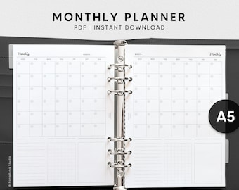 Monthly Planner | A5 Printable Inserts | Simple Blank Calendar Template | MO1P Monthly Organizer Sheet PDF | Instant Download