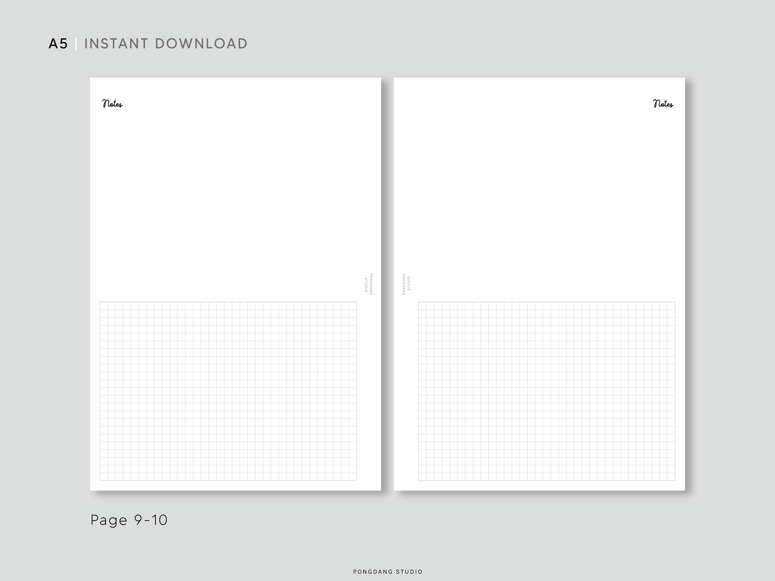 Grid Notes Paper Set A5 Printable Planner Inserts Simple - Etsy