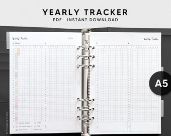 Yearly Tracker Sheet | A5 Printable Planner Inserts | A Year In Pixels Template | Tracking Mood Habit | Bullet Journal | Instant Download