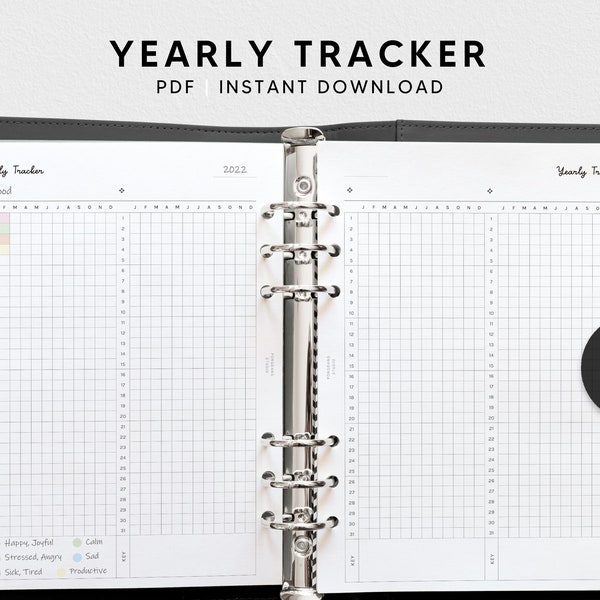 Yearly Tracker Sheet | A5 Printable Planner Inserts | A Year In Pixels Template | Tracking Mood Habit | Bullet Journal | Instant Download