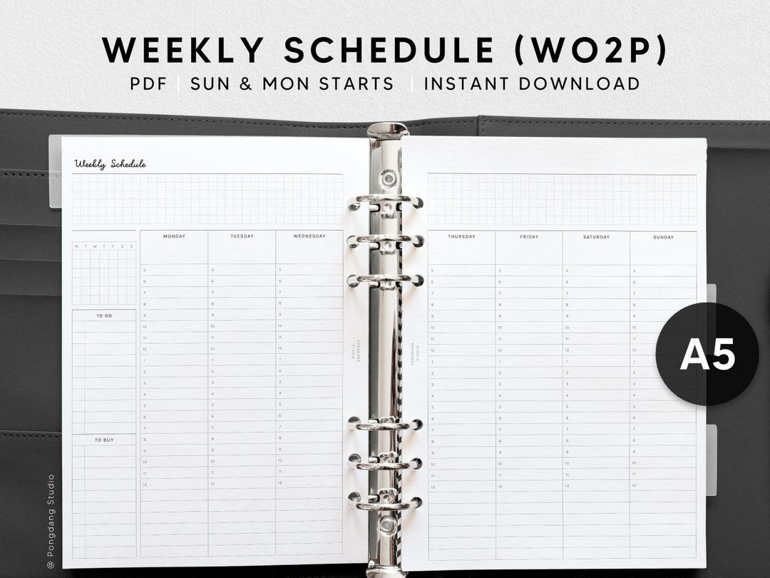 Weekly Schedule | A5 Printable Planner Inserts | Undated WO2P Organizer ...