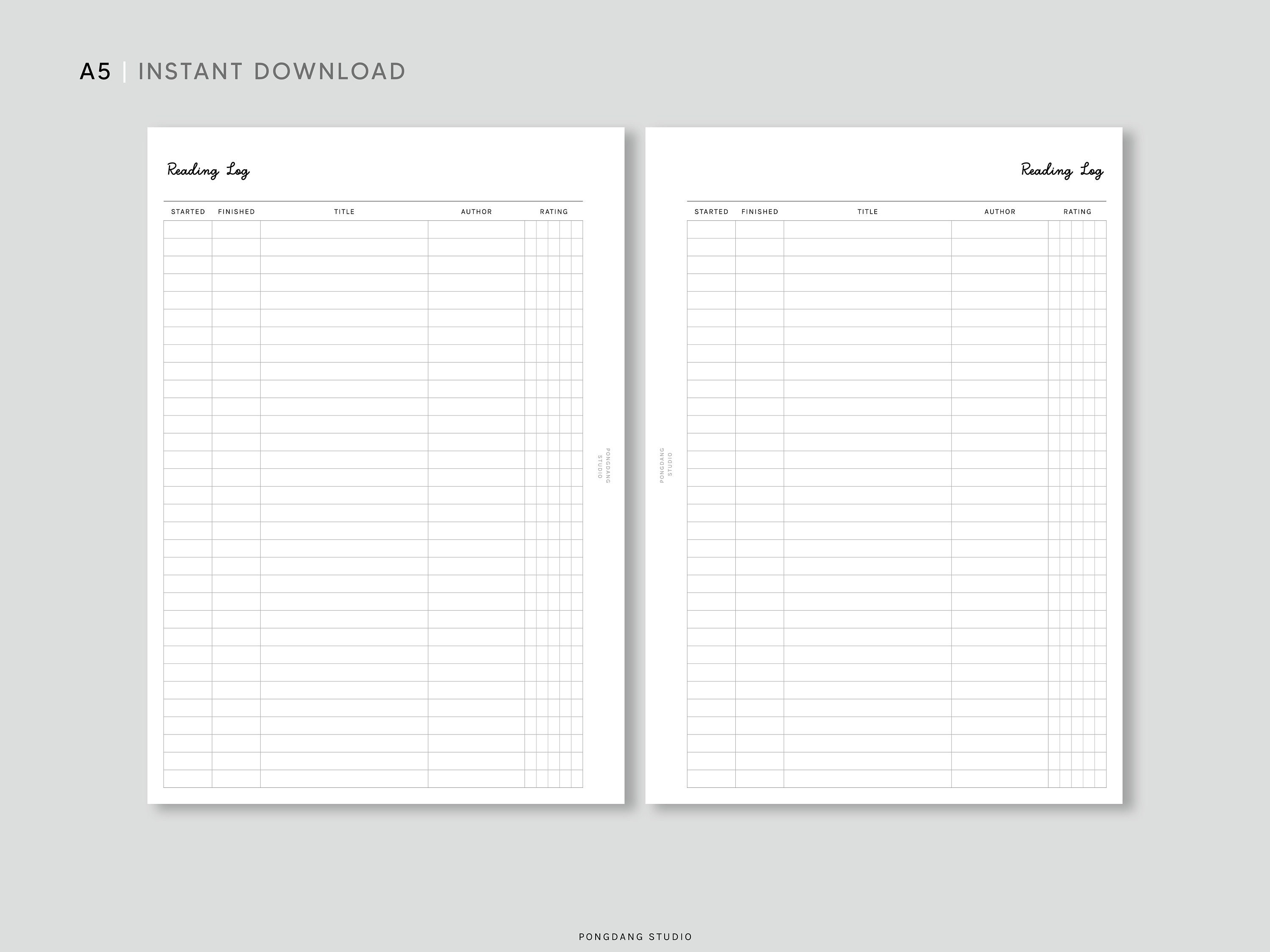 Reading Log | A5 Printable Planner Inserts | Book Tracker Template ...