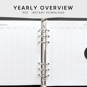 Yearly Overview Sheet | A5 Printable Planner Inserts | YO2P Yearly Schedule Template | Simple Year at a glance PDF | Instant Download