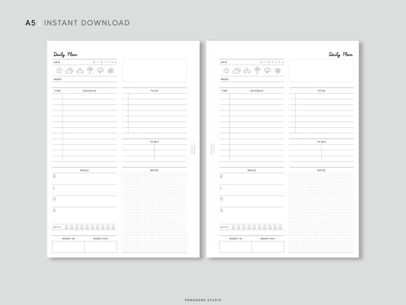 Daily Planner Sheet | A5 Printable Inserts | Undated Day Schedule ...