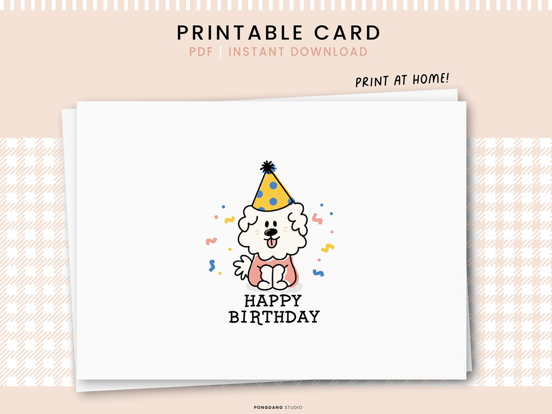 Printable Birthday Card | Cute Dog Digital Card | 5x7 Printable Card ...