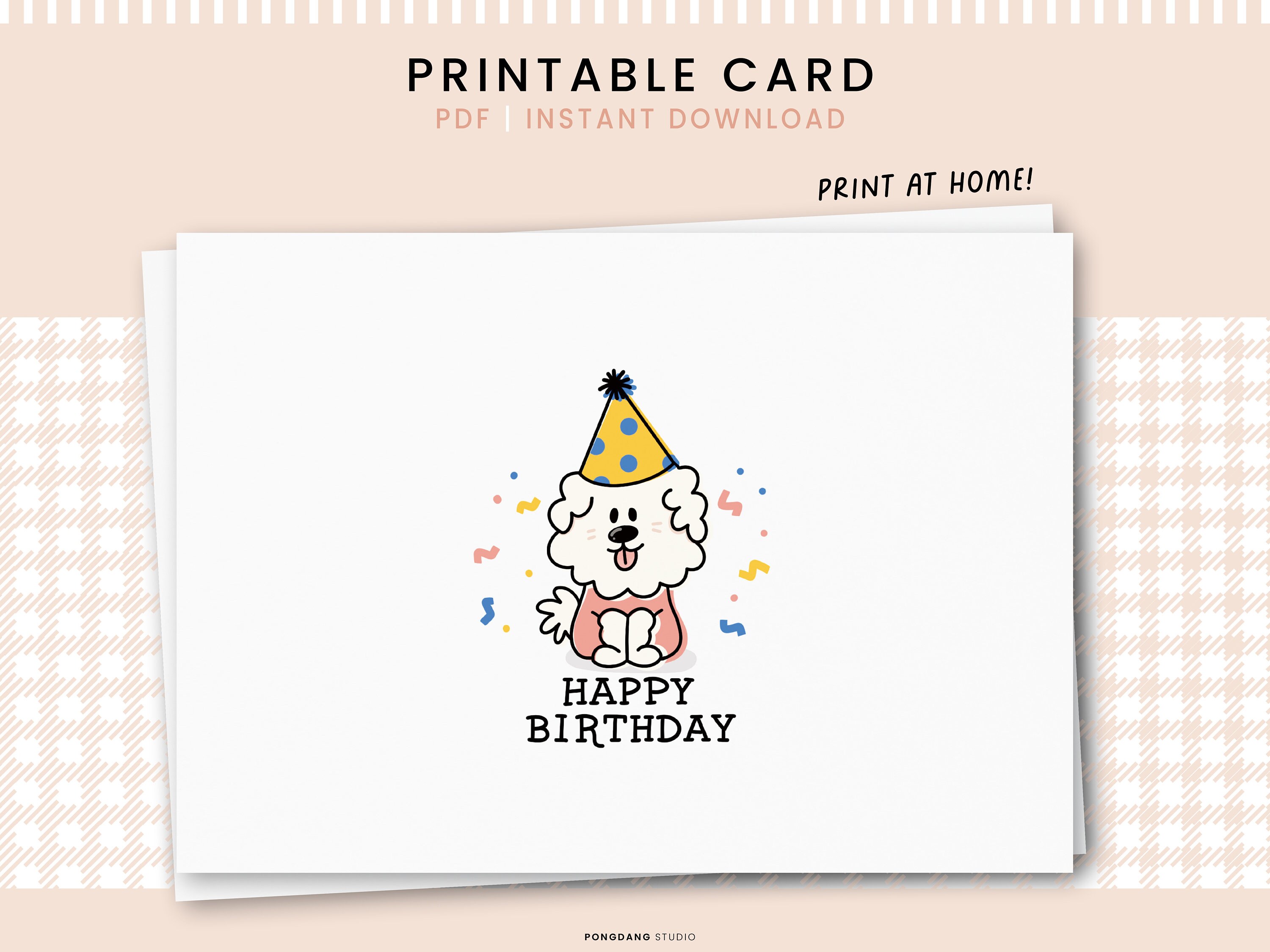 Printable Birthday Card | Cute Dog Digital Card | 5x7 Printable Card ...