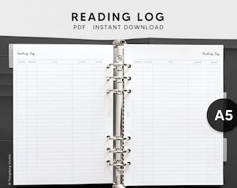 Reading Log | A5 Printable Planner Inserts | Book Tracker Template | Book Review TBR List | Books To Read List Sheet PDF | Instant Download