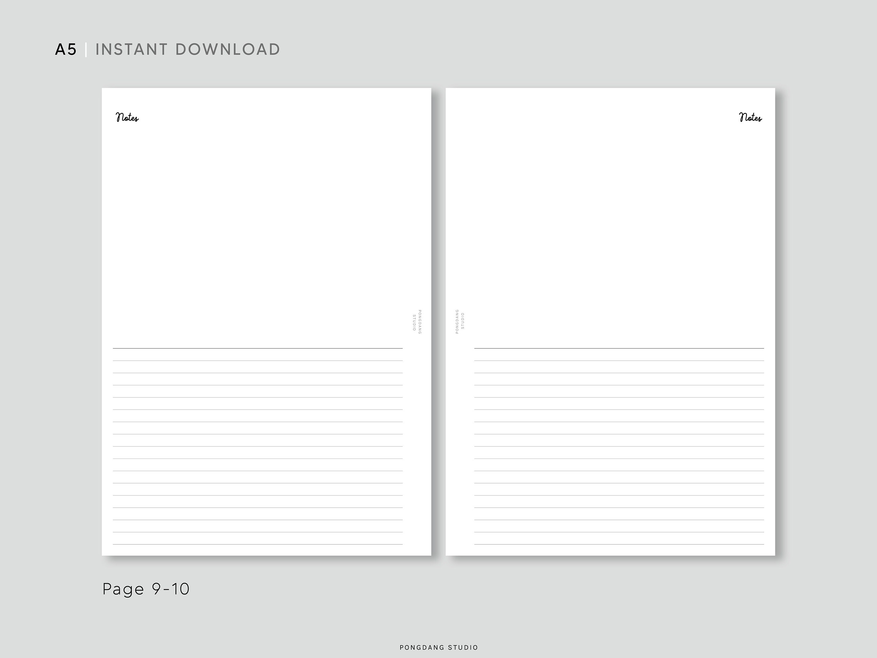 Lined Notes Paper Set | A5 Printable Planner Inserts | Simple Ruled ...