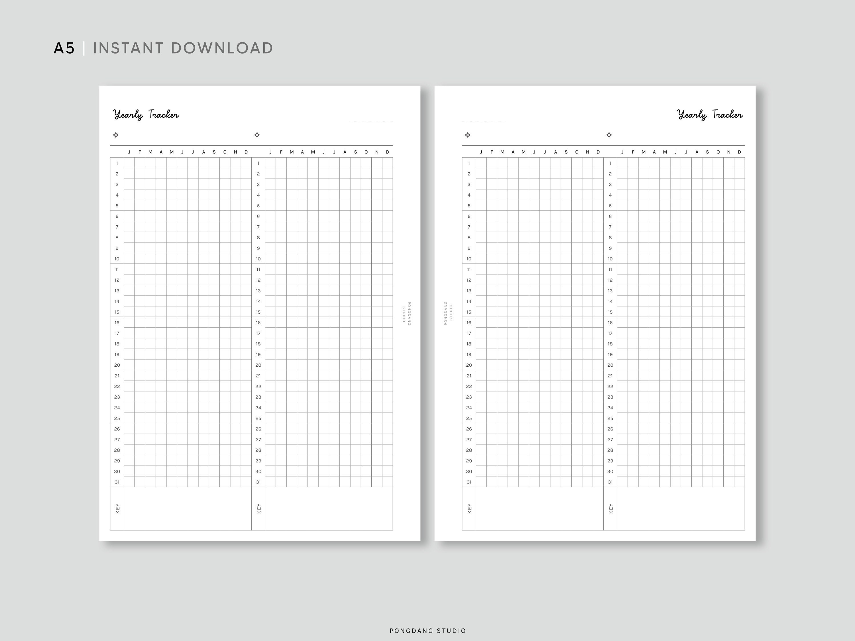 Yearly Tracker Sheet | A5 Printable Planner Inserts | A Year in Pixels ...