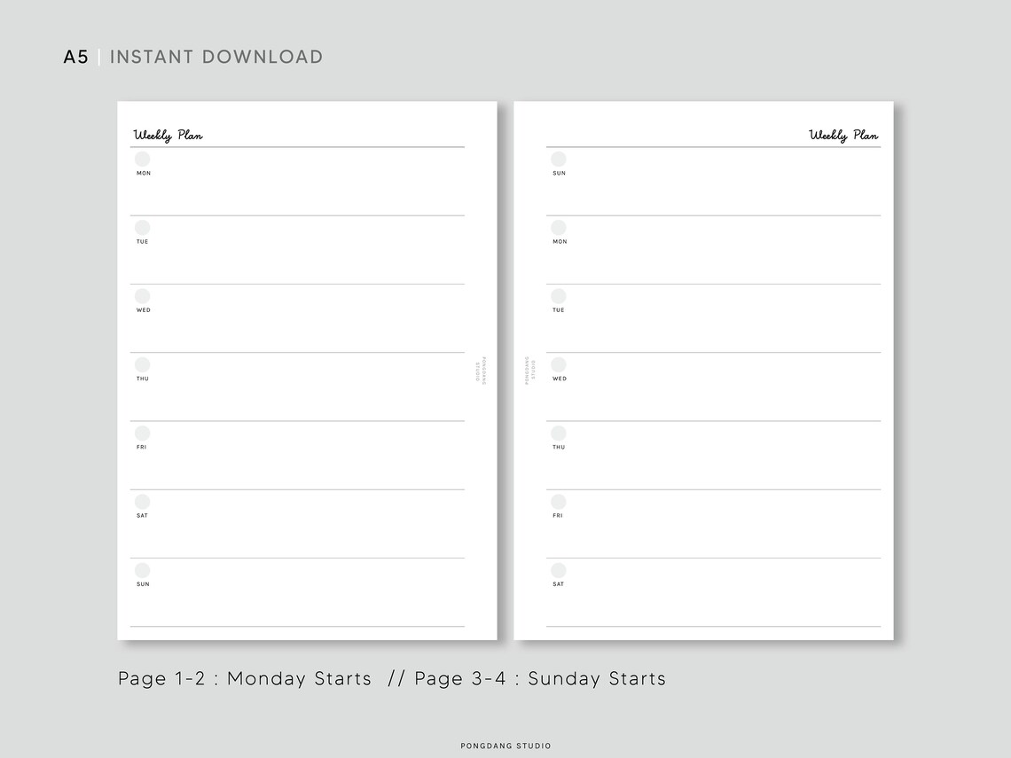 Weekly Planner | A5 Printable Inserts | Simple Undated WO1P Sheet ...