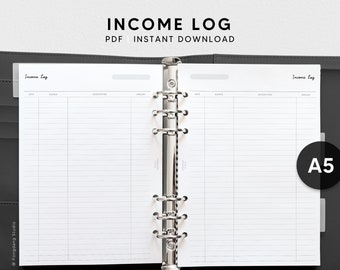 Income Log | A5 Printable Planner Inserts | Simple Money Tracker | Finance Journal Template | Financial Organizer PDF | Instant Download