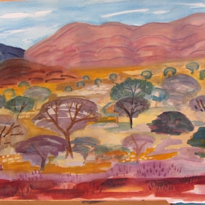 Malerei Aquarell auf Papier Australische Wüstenlandschaft West Macdonnell Reihe Alice Springs von australischem Künstler