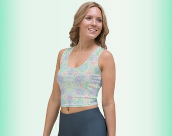 Pastel Mandala Abstract Sleeveless Crop Top, Colorful Active Wear, Sports and Fitness, Yoga Accessories, A317