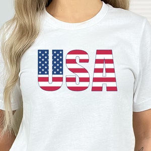 USA Flag T-Shirt, Red White and Blue Patriotic American Flag Graphic Tee, Classic Retro Style USA Short Sleeve Unisex TShirt, B320