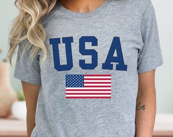 USA Flag Graphic Tee, Patriotic T-Shirt, Retro Style