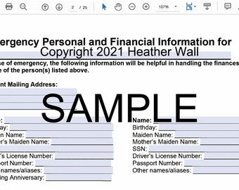 USA Familienversion / Notfallmappen-Formular / Todesplanung / Nachlassplanung / Ausfüllbares PDF