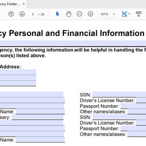 USA Individual Version / Emergency Folder Form / Death Planning / Estate Planning / Fillable PDF