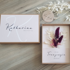 Geschenkschachtel – Möchtest du meine Trauzeugin werden? | Blumenstrauß aus Trockenblumen | personalisierte Karte Trauzeugin fragen