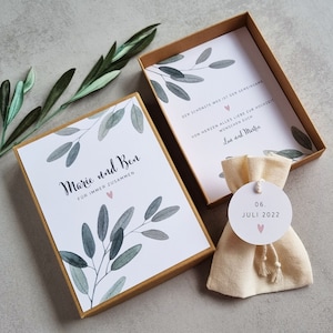 Geschenkschachtel zur Hochzeit | Baumwollsäckchen für Geldgeschenk | personalisiertes Hochzeitsgeschenk | Geschenkbox für Geld