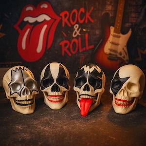 3DプリントのKISSスカル ロックンロールグッズ - ユニークな音楽ファン向け装飾品、バンドの記念品、ゴシック調のホームアクセント