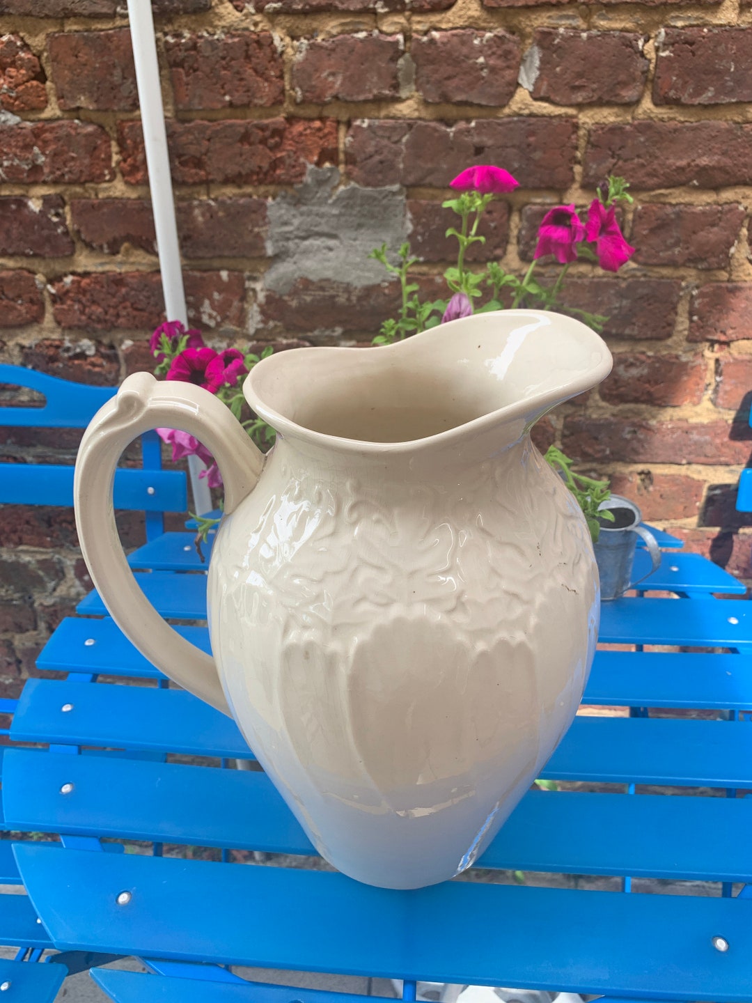 Romantic Cottage Pitcher, Large Romantic Antique Pitcher, Antique ...