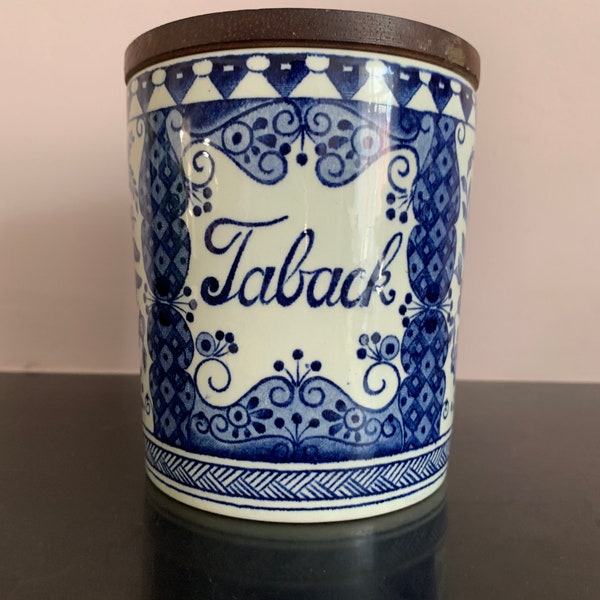 Boîte à tabac Royal Sphinx Maastricht, magnifique bleu cobalt , couvercle en bois , parfait état vintage.