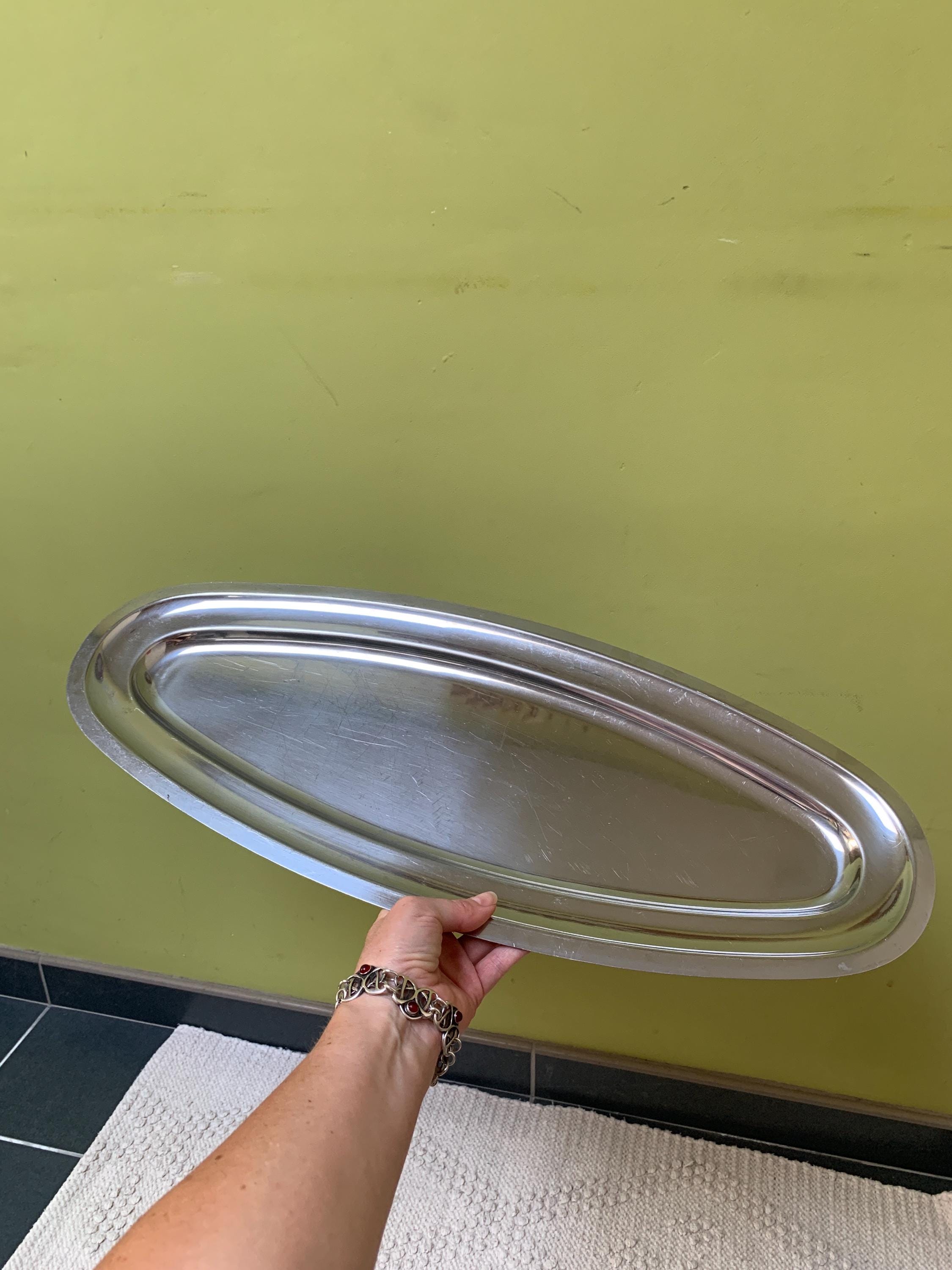 Plat De Service Vintage En Inox 20x12.5cm - Fabrication Française Années 60-70