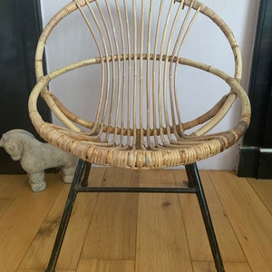 Small vintage 1960s bamboo armchair for children, very decorative small boho bamboo woven egg chair