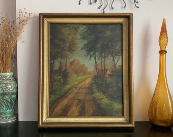 Old painting, countryside landscape