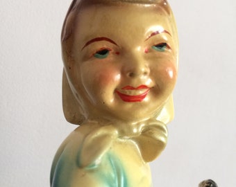 古くてみすぼらしいシックな多色石膏の少女像 - Etsy 日本