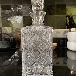 Polish crystal carafe, vintage carafe cut in Pb 24 crystal, magnificent antique square carafe