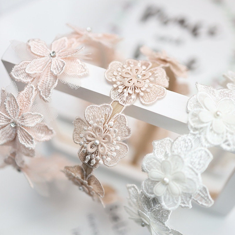 Flower Lace Headband Girl Headband Boho Pearl Headband