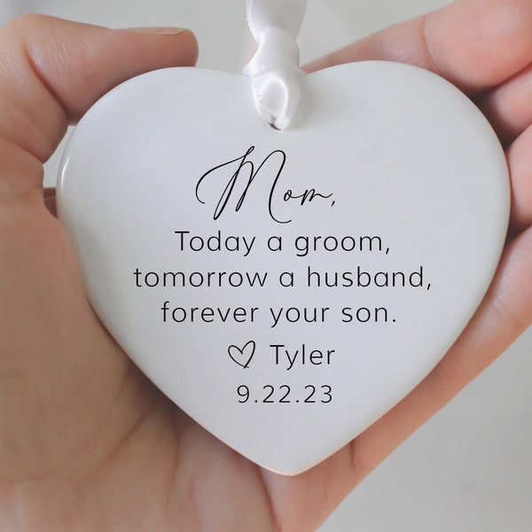 Mother of the Groom Gift from Son, Wedding Gift, Mother's Day Gift, Personalized, Keepsake, Ceramic Heart