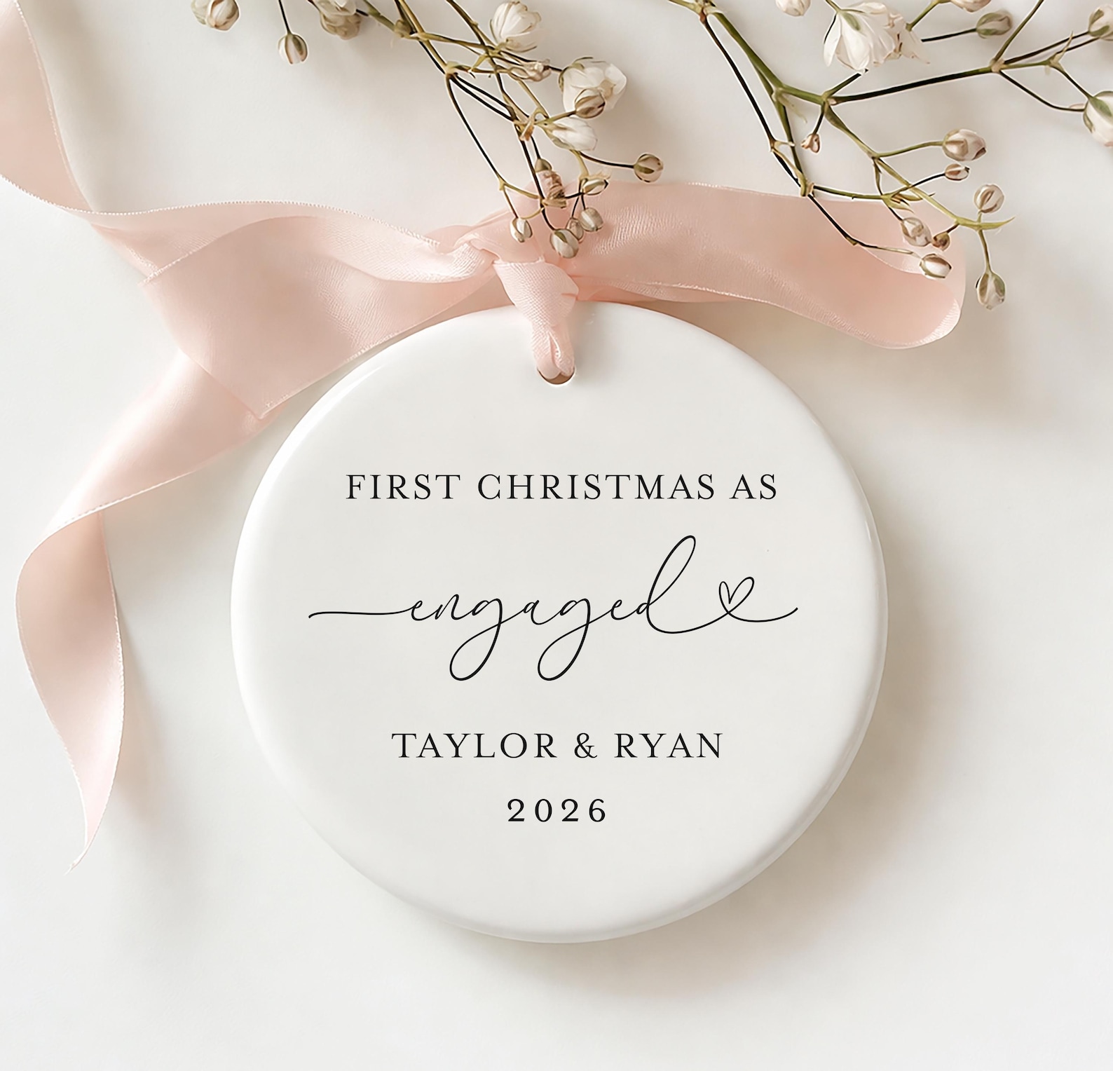 Personalized Wedding Ornament, First Christmas Married, Newlywed, Gift for Couple, Custom Anniversary Keepsake, Engagement - Burgundy, Mrs & Mrs Heart