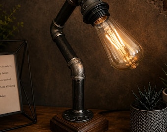 Industrielle Pfeifen Schreibtischlampe - Steampunk Tischlampe - Rustikale Nachttischlampe - Handgefertigte Retro Bauernhaus Beleuchtung