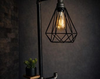 Industrial Steam punk Floor Lamp with shelf and hook living room steampunk lighting