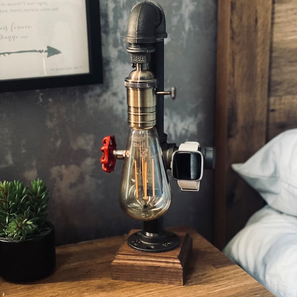 Vintage Industrial Rustic Retro Style Pipe Light Steampunk Desk Table Lamp Light with watch holder bracelet holder