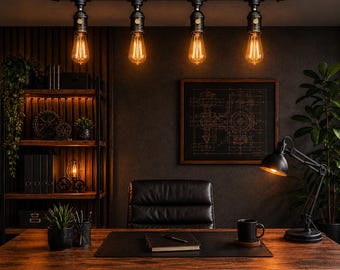 Industrialna lampa sufitowa z rur | 4-kierunkowa lampa wisząca w stylu steampunk | Rustykalne oświetlenie baru | Ręcznie robiona lampa sufitowa E27 | Industrialna lampa kuchenna