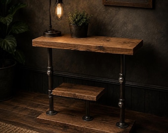 Handmade Steampunk End Table: Rustic Industrial Sofa Side Table