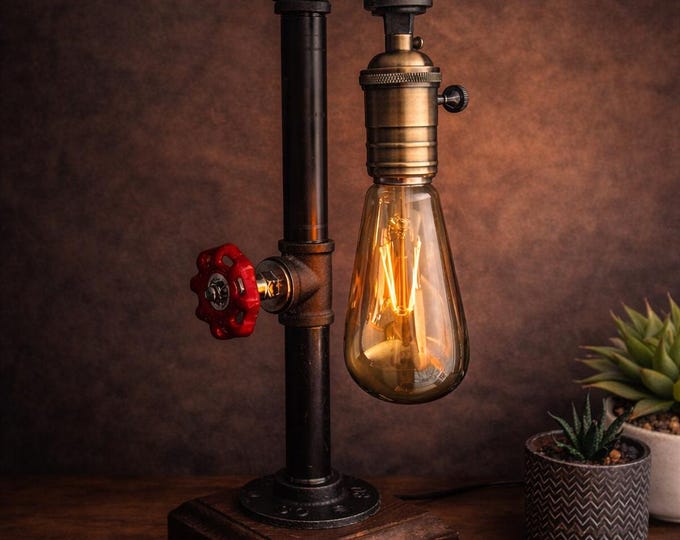 Vintage Steampunk Industrial Pipe Lamp – Retro Edison Bulb Table Light, Rustic Desk Lamp for Home Office Decor