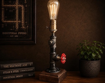Industrielle Rohr-Tischlampe | Steampunk Schreibtischlampe | Vintage Edison Lampe | Rustikale Nachttischleuchte | Handgefertigte Büro-Lampe | Industrie Dekor