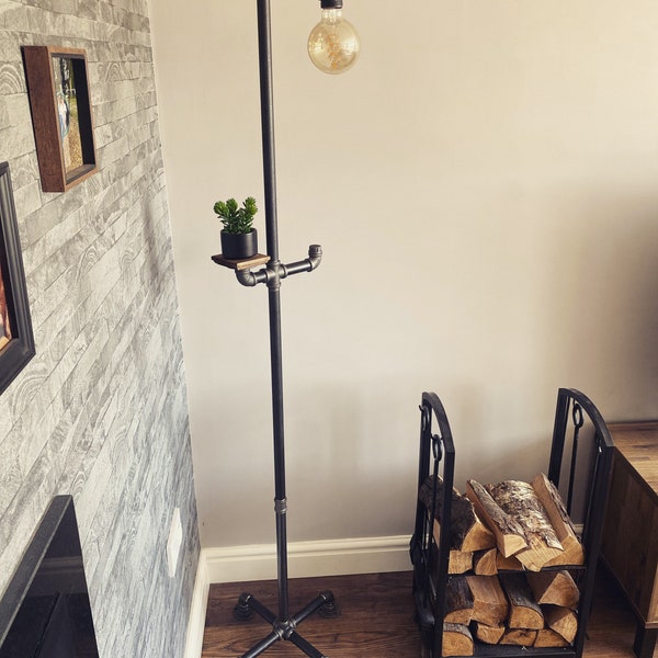 Industrial Steam punk Floor Lamp with shelf and hook living room steampunk lighting