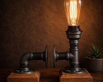 Steampunk Industrial lamp Bookends, Steam Punk Decor, Book case Lamp holder, Table Lamp, Desk Office Bedroom Book end E27 Bulb holder