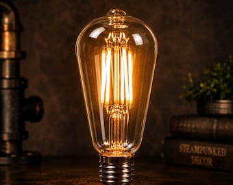 Bombilla LED Edison vintage E27 ST64 – Luz ámbar cálida, bombilla industrial retro para lámparas steampunk, lámparas de tubería e iluminación colgante.